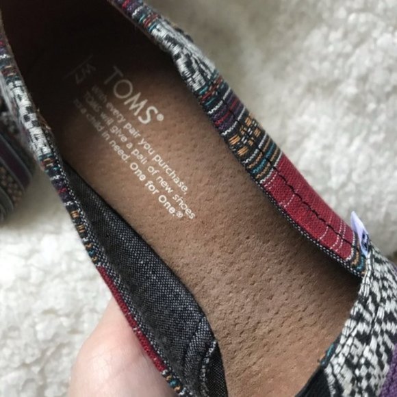 TOMS Open Toe Cork Wedges Canvas Navajo Stripe - Picture 13 of 15